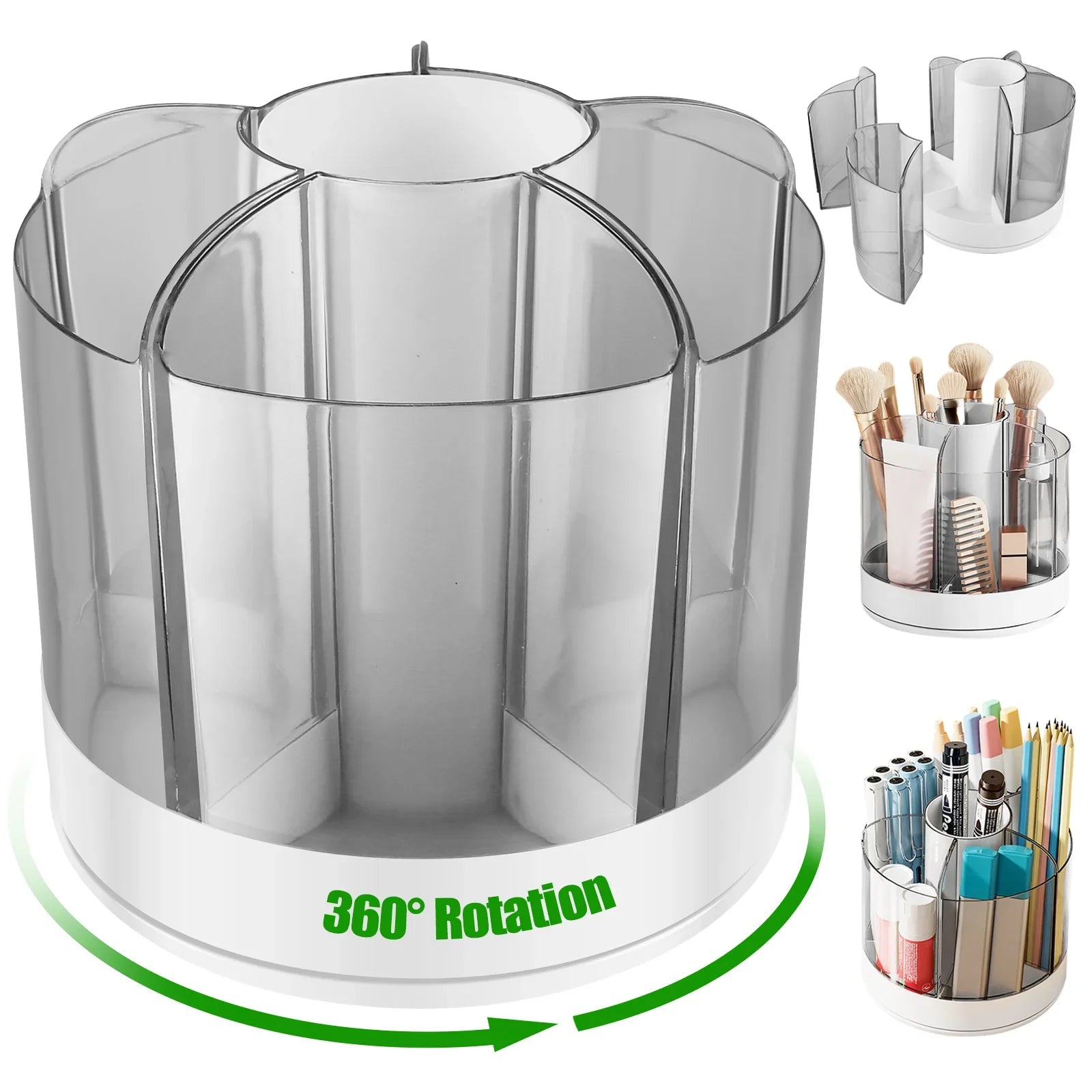 360° Rotating Pencil Organizer Large Capacity Round Desktop Storage Holder with 6 Compartments Cosmetic Brush Pen Organizer Oasis Select
