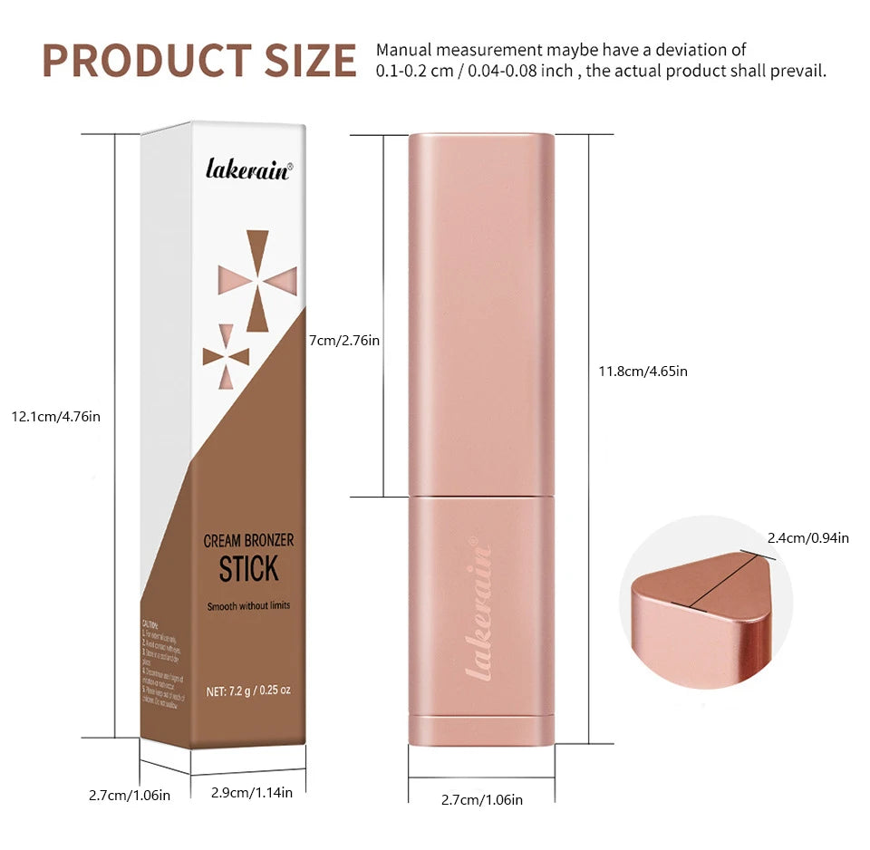 7.2gTriangle Cream Bronzer Stick, Multi-function Contour Highlighter Stick, 3D Face Shading Brightening Makeup Oasis Select