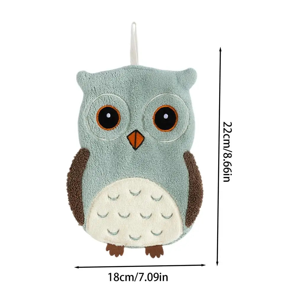 Hand Towel 1PC Cute owl Hanging Towel Kitchen Hand Towel Bathroom Soft Absorbent Handkerchief Wipe Towel Cartoon Kids Towels Oasis Select Green