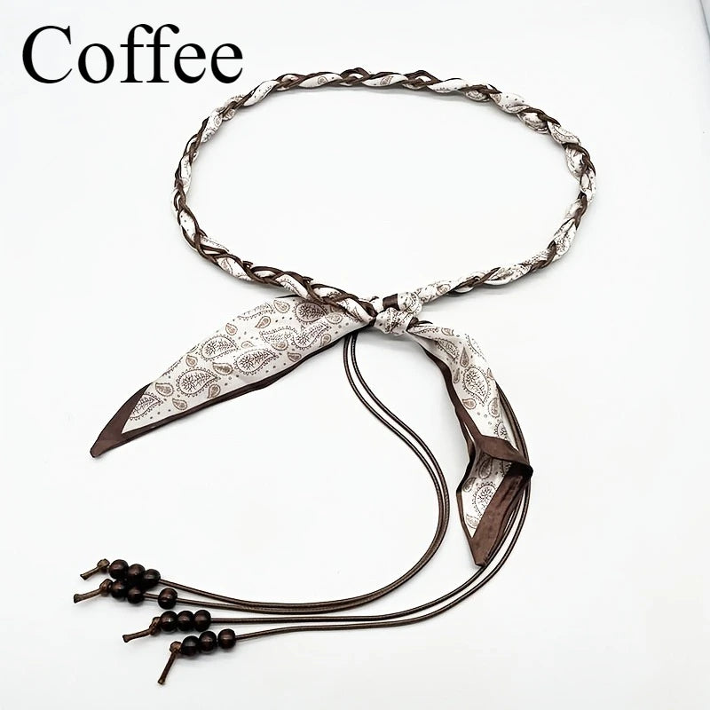Women'S Ribbon Waist Chains | Retro American Style, Plaited Belt with No Buckle, Ideal for Skirts and Jeans, Casual Weekend Wear Oasis Select Coffee