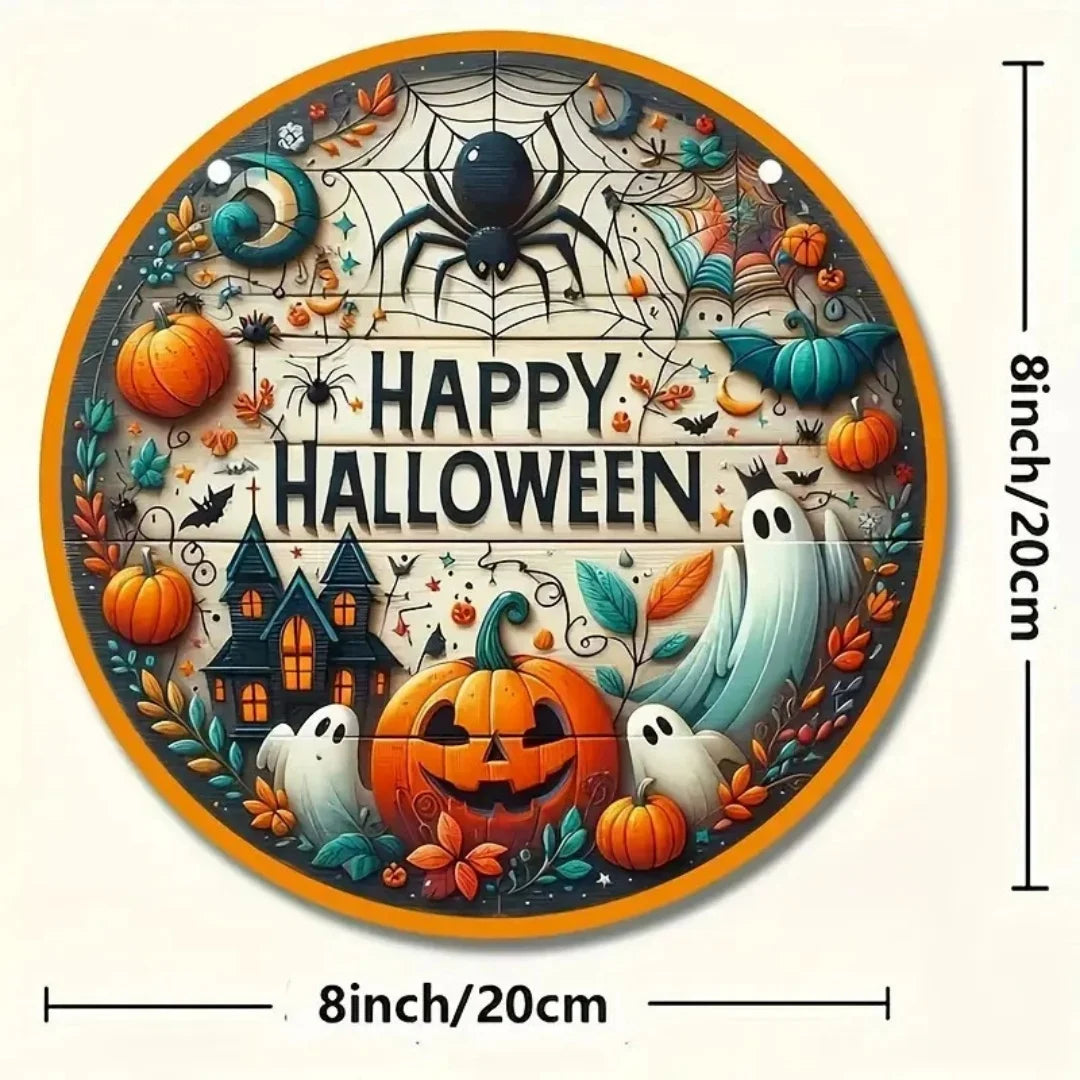 Halloween Wooden Wreath Logo Retro Pumpkin Head Horror Art Decoration Home Garden Courtyard Wooden Hanging Pendant Outdoor Props Oasis Select Style 8