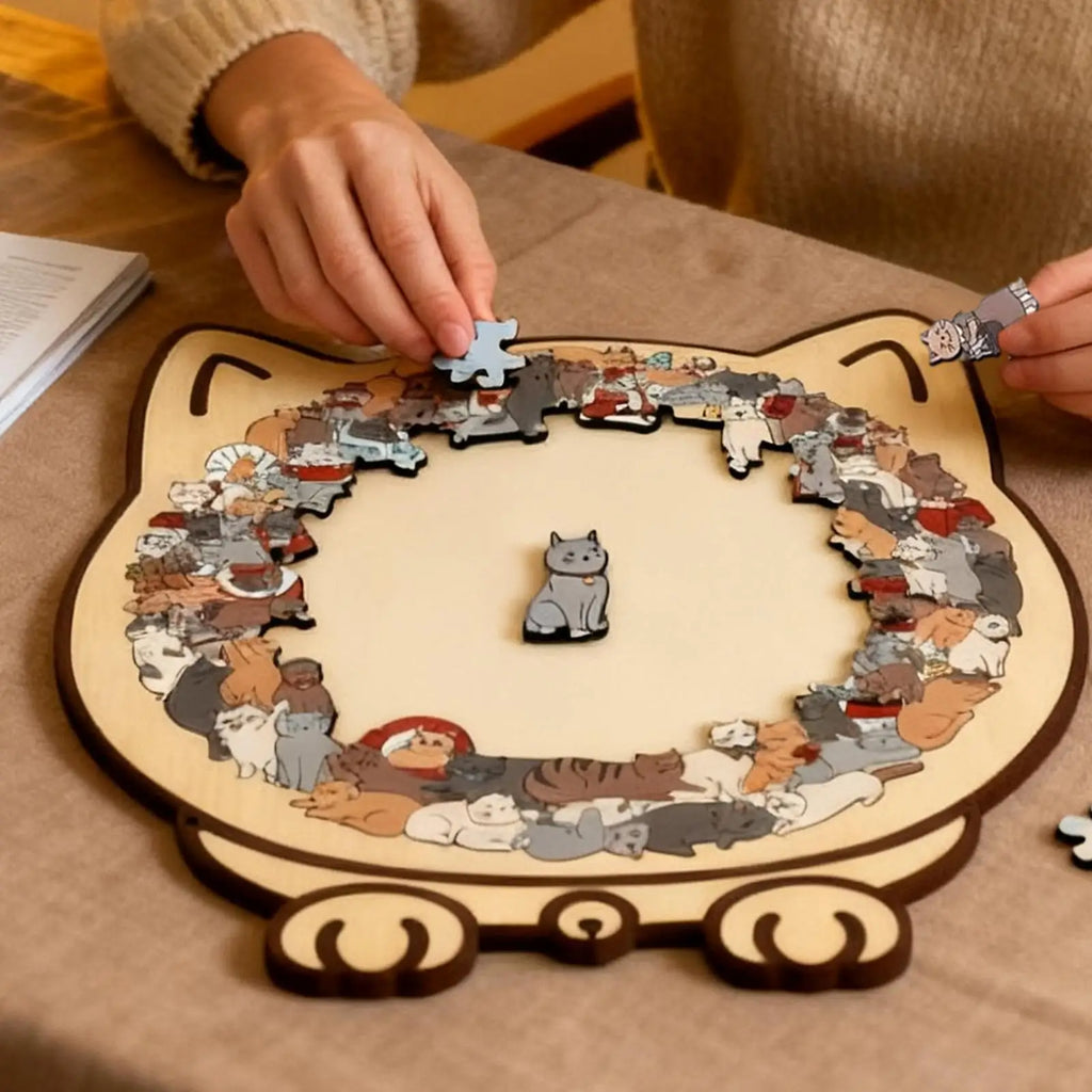 Wooden Cat Puzzle Precise Decor Kit 135 Pieces Wood Challenging Jigsaw Puzzles for Cat Lovers Home Shelf Family Friends Indoor Oasis Select