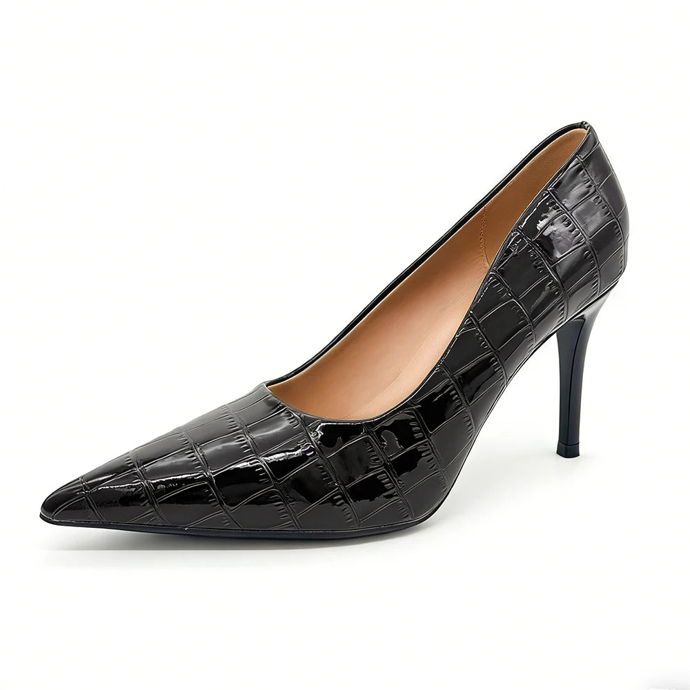 Women Black Stiletto Heels 3.54Inch Pointed Toe PU Leather Pumps Office Party Wedding Shoes Comfortable Non Slip Daily Wear New Oasis Select
