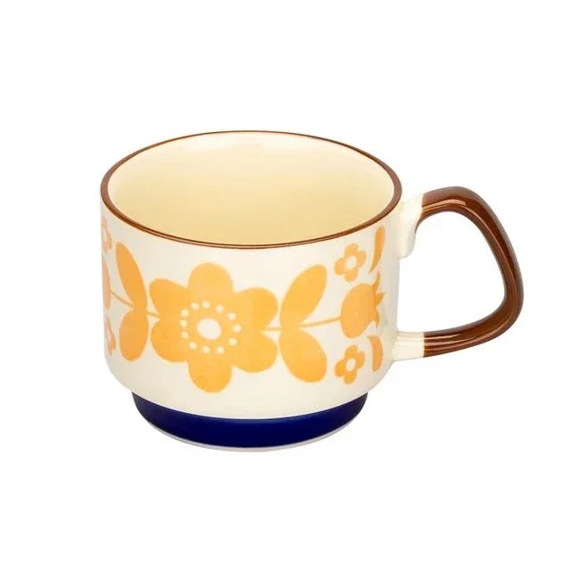 300ml Japanese Flower Coffee Mug Set Retro Ceramic Milk Oats Mug Office Water Handgrip Cup Kitchen Party Drinkware Set Oasis Select E 300ml
