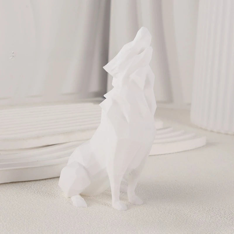Poly Geometric Wolf Figurine Minimalist Resin Animal Decor Home Office Desktop Ornament Roaring of Hungry Wolves Idear Gift Oasis Select white