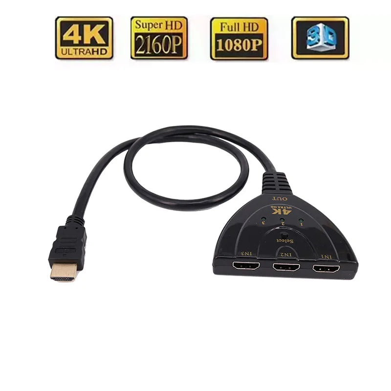 3 in 1 4K HDMI-compatible Splitter Cable HDTV 4K Video Switcher Adapter 3 Input 1 Output Port Hub For PC TV Projector Monitor Oasis Select