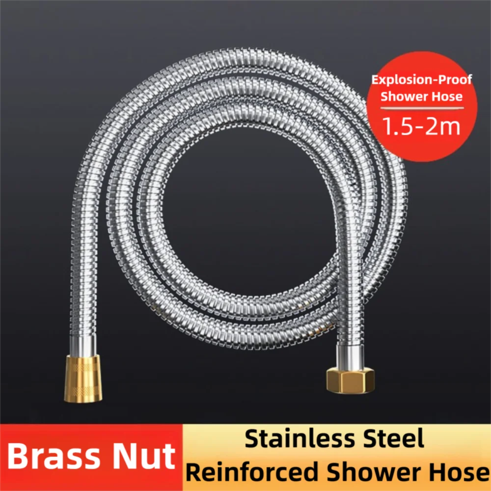 Universal Stainless Steel Shower Hose Reinforced Explosion-proof Extension Tube Leakproof 1.5/2m Replacement Hose Bathroom Oasis Select