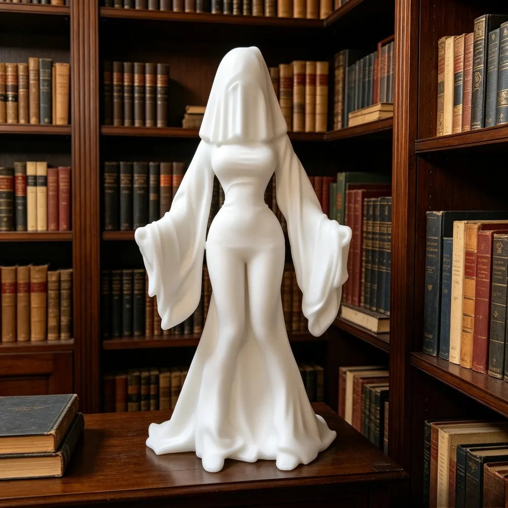 Specter Girl Sculpture 3D Printed Gothic Figurine Long Flowing Cloak Tabletop Decor Gothic Bedroom Halloween Holiday Gift Oasis Select
