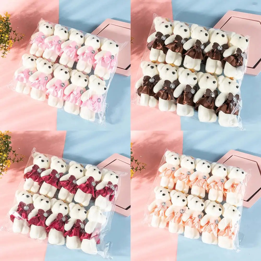 Mini Teddy Bear Plush Dolls for Flower Bouquets – 10 Pack