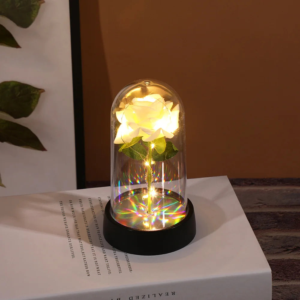 Eternal Rose Single Bouquet with Lamp Soap Valentine's Day Gift Led Lamp Tabletop Decoration Oasis Select E