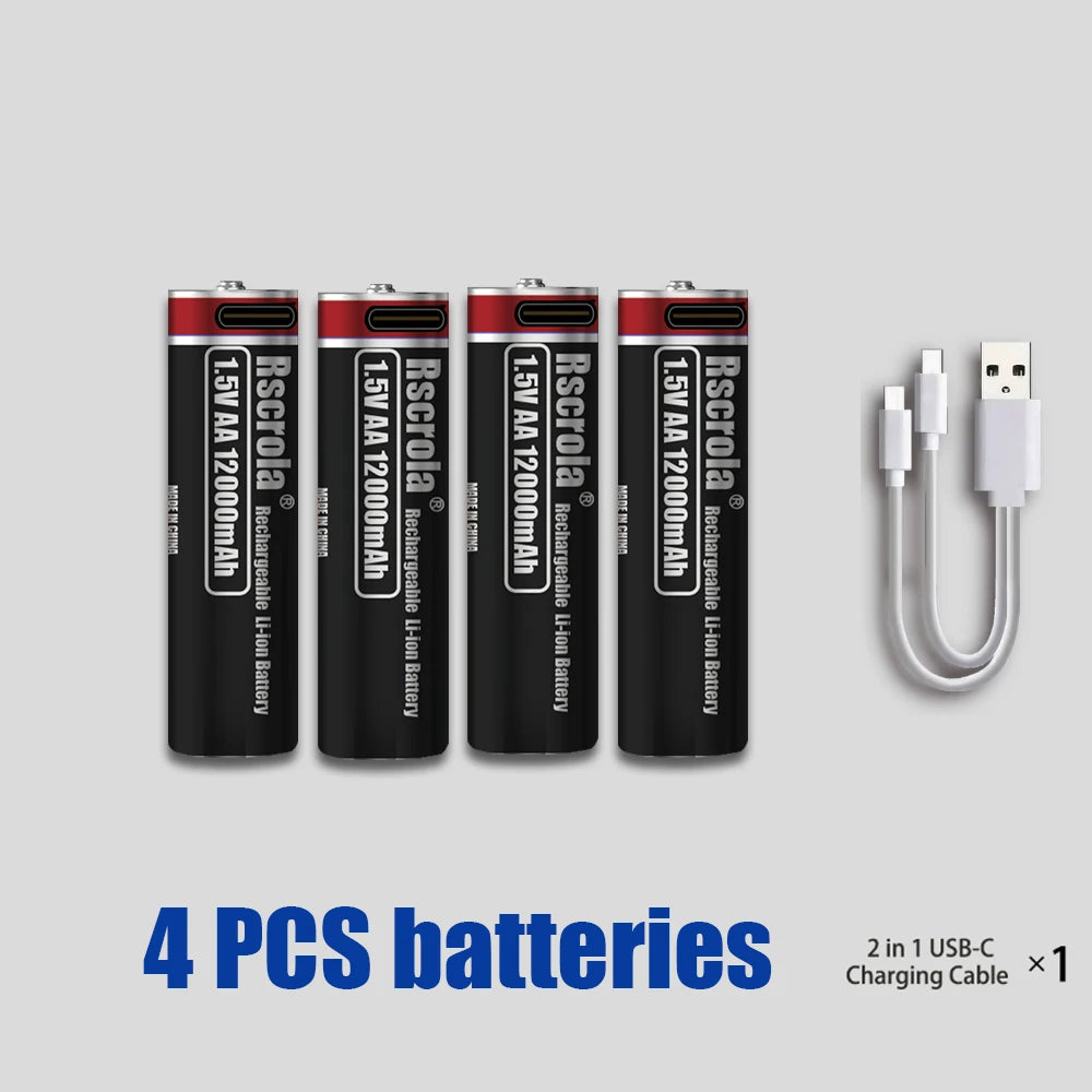 New AA 12000mAh+AAA 6800mAh Rechargeable Batteries Lithium-ion 1.5V AA Rechargeable Batteries 1.5V AAA Battery with USB-C Cables Oasis Select 4PCS Batteries 1 1.5V China Mainland