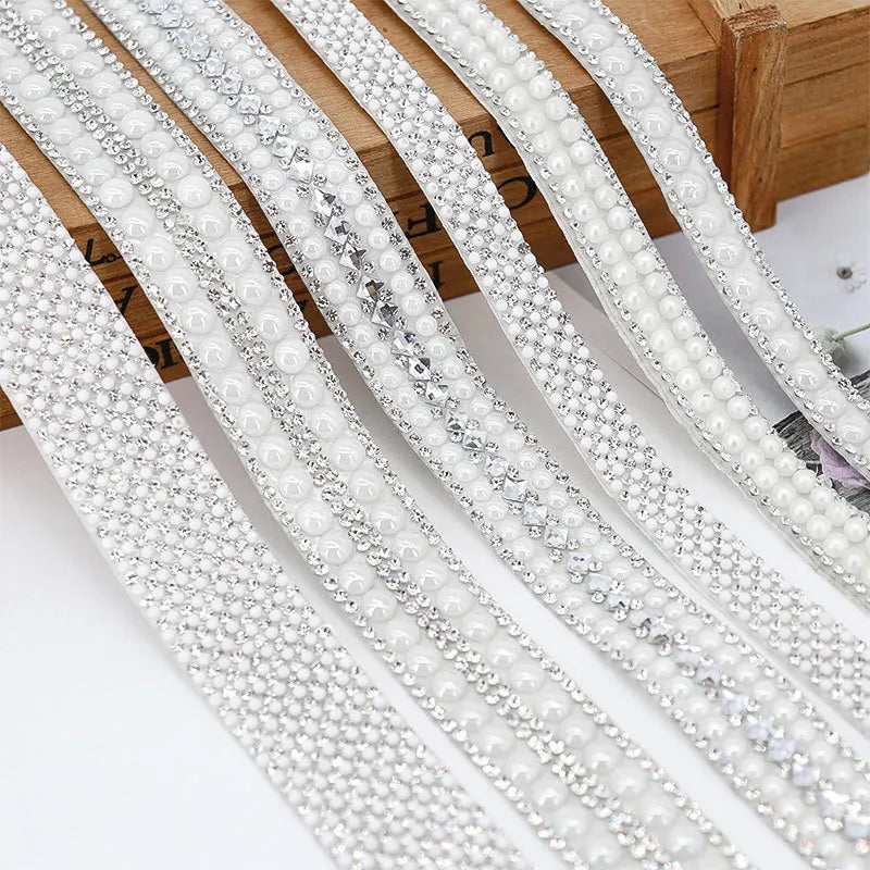 40cm Self Adhesive Artificial Pearl Rhinestone Sticker Crystal Diamond Ribbon DIY Decoration For Arts Crafts, Sewing, DIY Event Oasis Select