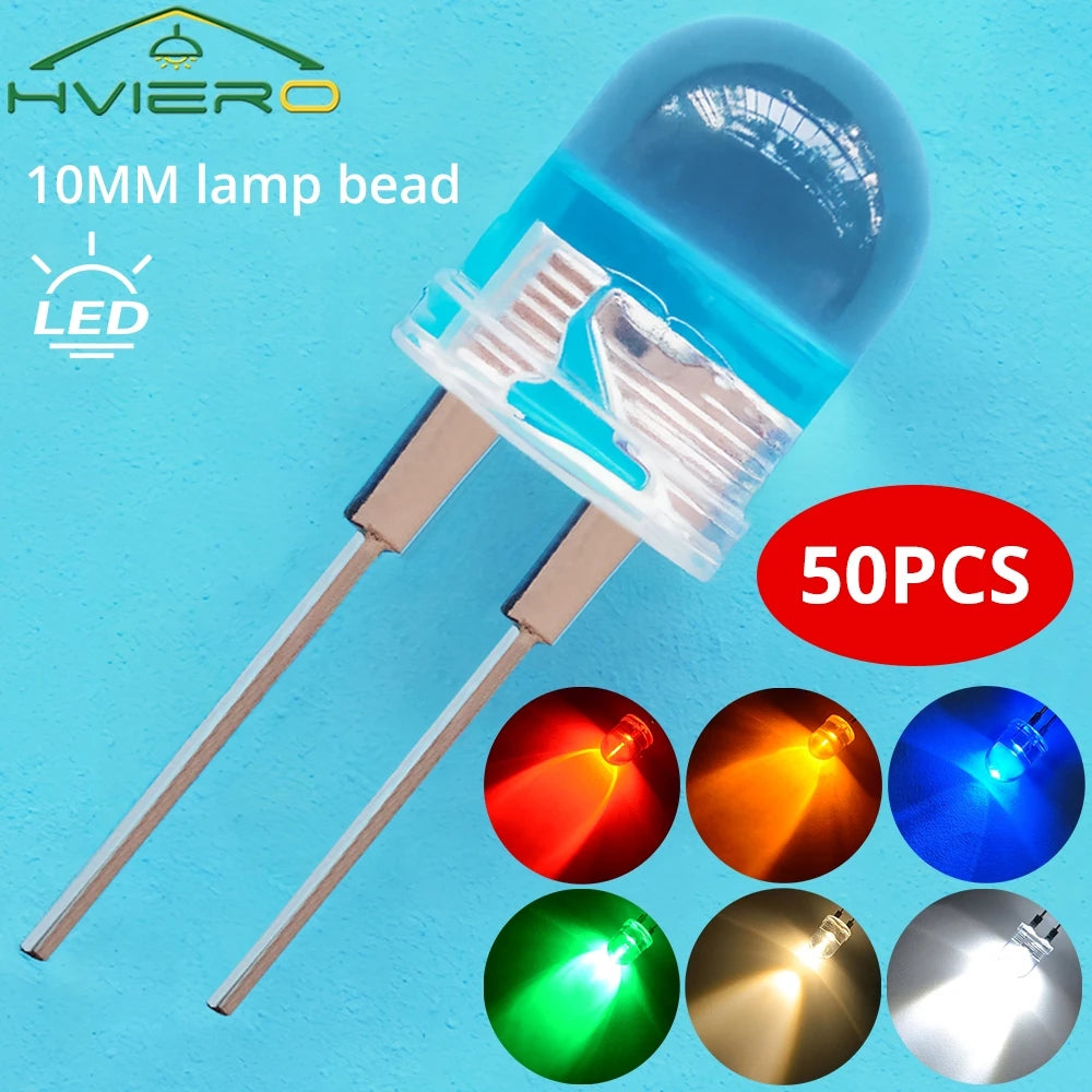 50PCS 10mm Round LED Diodes – High Brightness Multi-Color