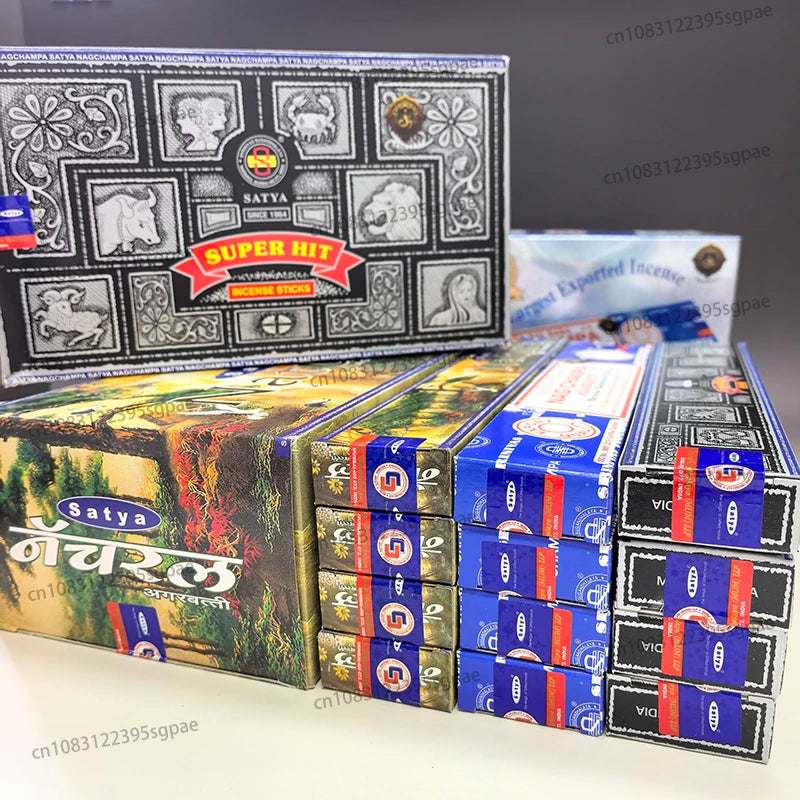 12Boxes Satya Incense Sticks 15g/Box,Home Fragrance Handmade Multiple Mixed Flavors 4Box Super Hit&4Box NATURAL&4Boxes NAGCHAMPA Oasis Select