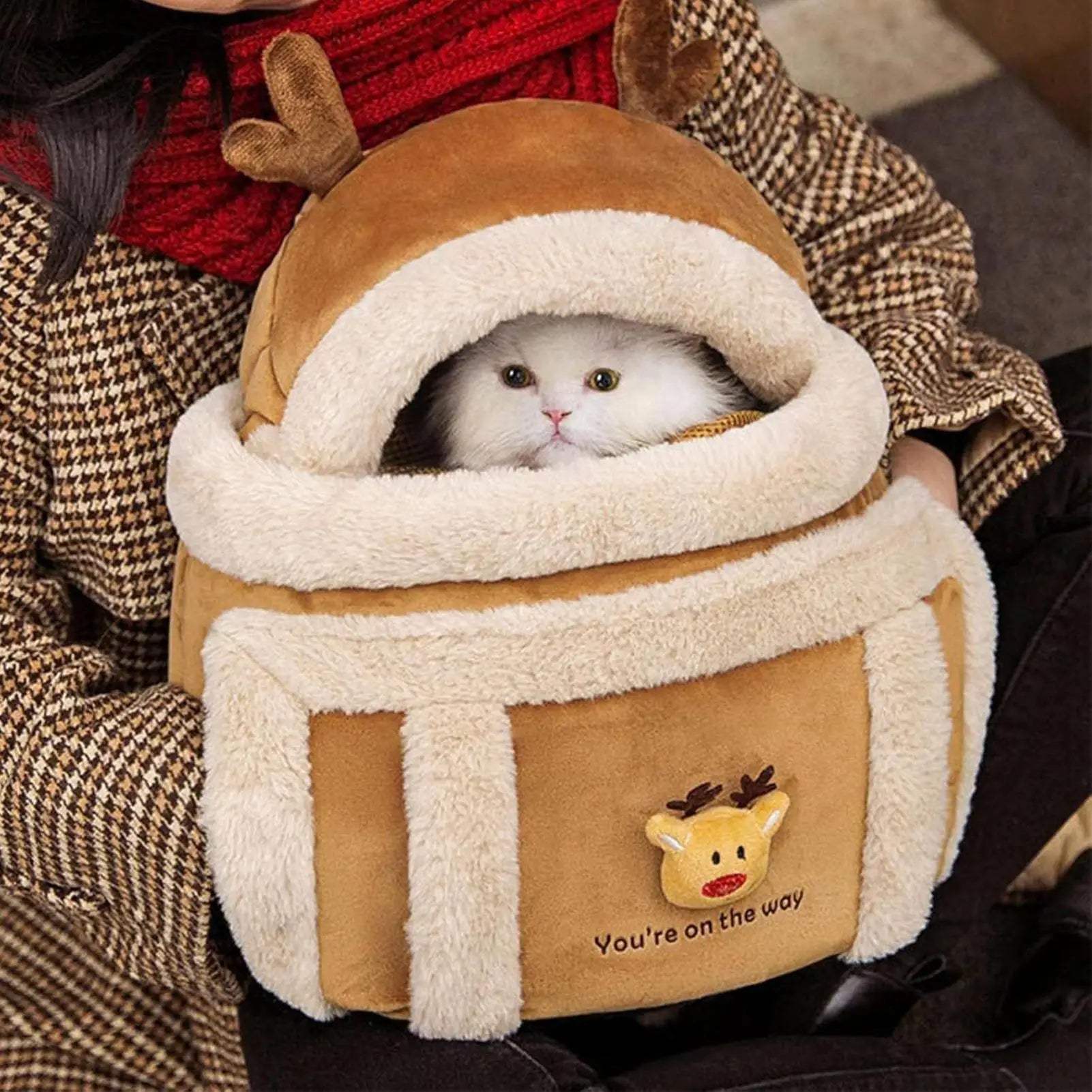 Cat Dog Bag Carrier Pet Plush Elk Shape Backpack Winter Puppy Outgoing Backpack for Small Dog Cats Outdoor Camping Indoor Winter Oasis Select