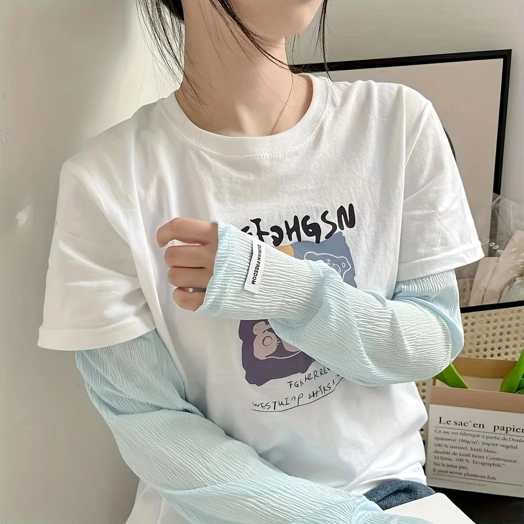 1 Pair Women's Wrinkle Resistant Ice Silk Arm Sleeves, Polyester Fiber, Lightweight Loose-Fitting Cooling Sleeves Oasis Select