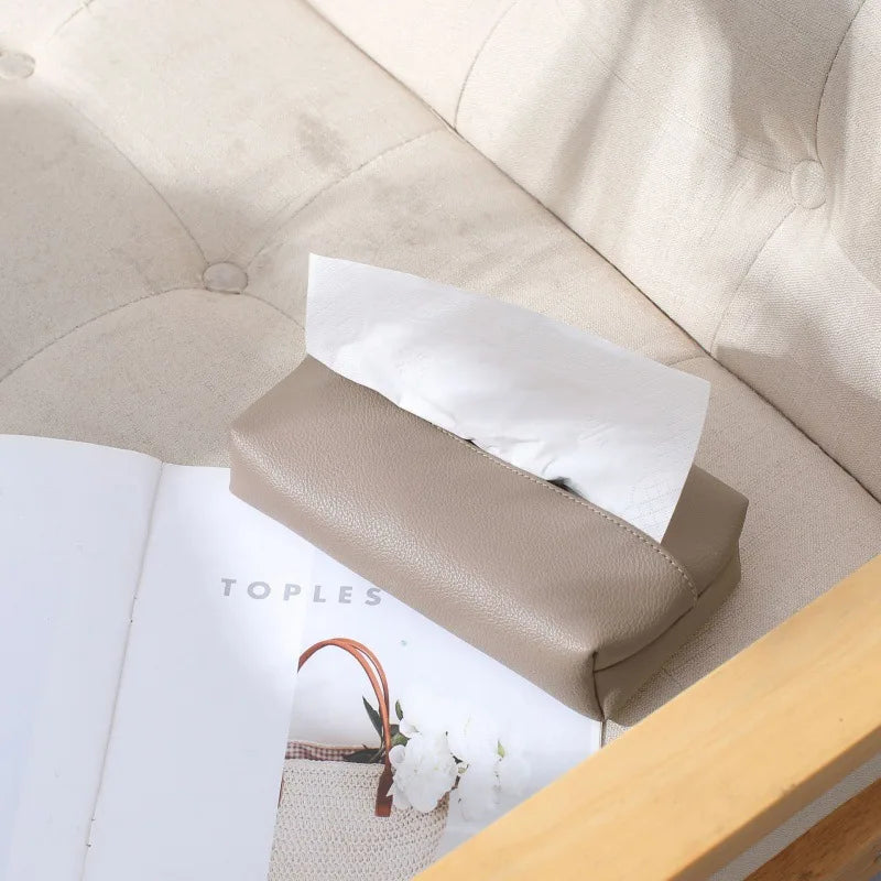 Creative Leather Tissue Box Nordic Simple Home Living Room Light Luxury Tissue Box Bedroom High-end Paper Tissue Box Oasis Select gray purple