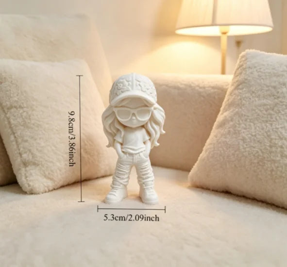 Ins Style Streetwear Girl Mini Statue 3D Printing Sunglasses Cap Trend Lady Figurine Ornament for Living Room Cafe Desktop Decor Oasis Select Girl white