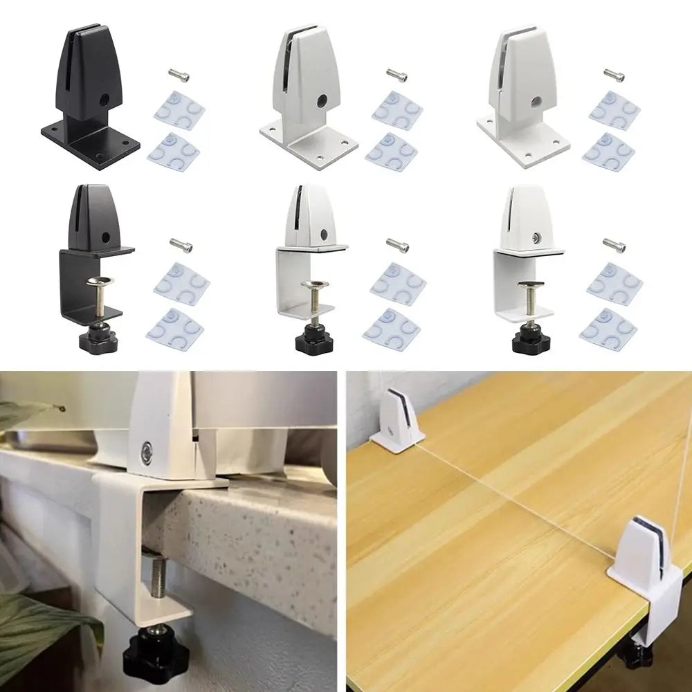 Aluminum Alloy Office Desk Baffle Clip Black White Silver Adjustable Glass Clamp Hardware Furniture Accessories Oasis Select 1-Silver