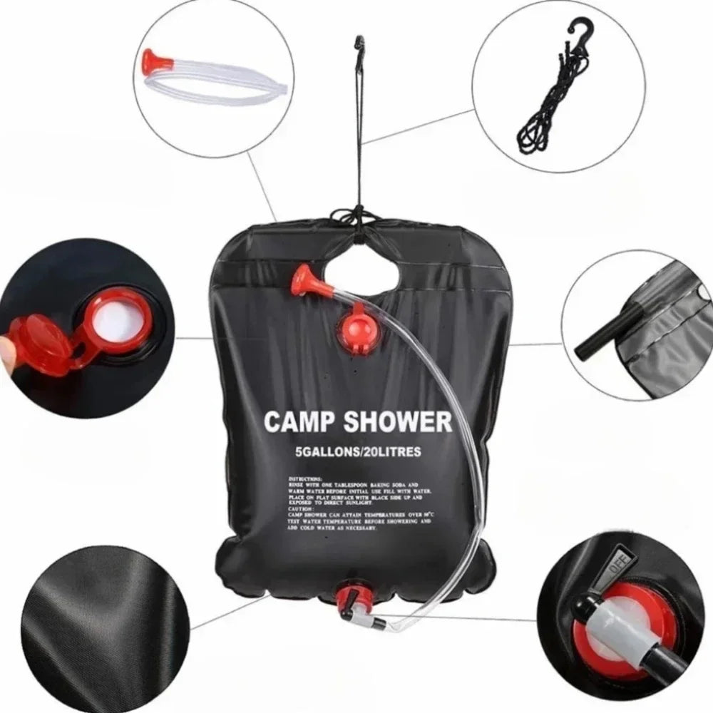 20L Solar Powered Heating Outdoor Shower Bag Large Capacity for Camping Beach Trip Portable Bath Solution Camping Traveling Oasis Select