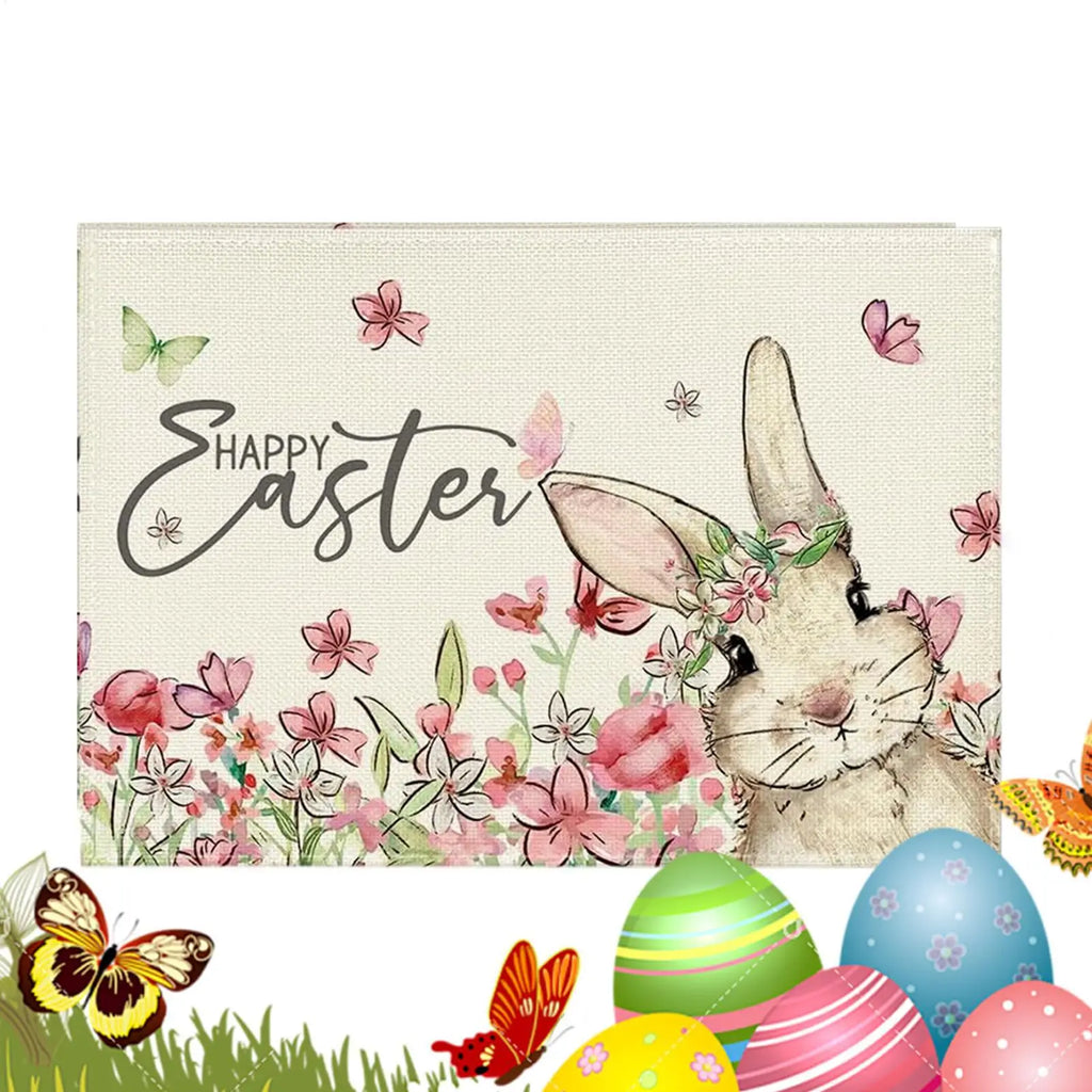 Easter Place Mats Rabbit Print Placemat Spring Flowers Easter Bunny Easter Egg Print Family Holiday Dinner Restaurant Decoration Oasis Select