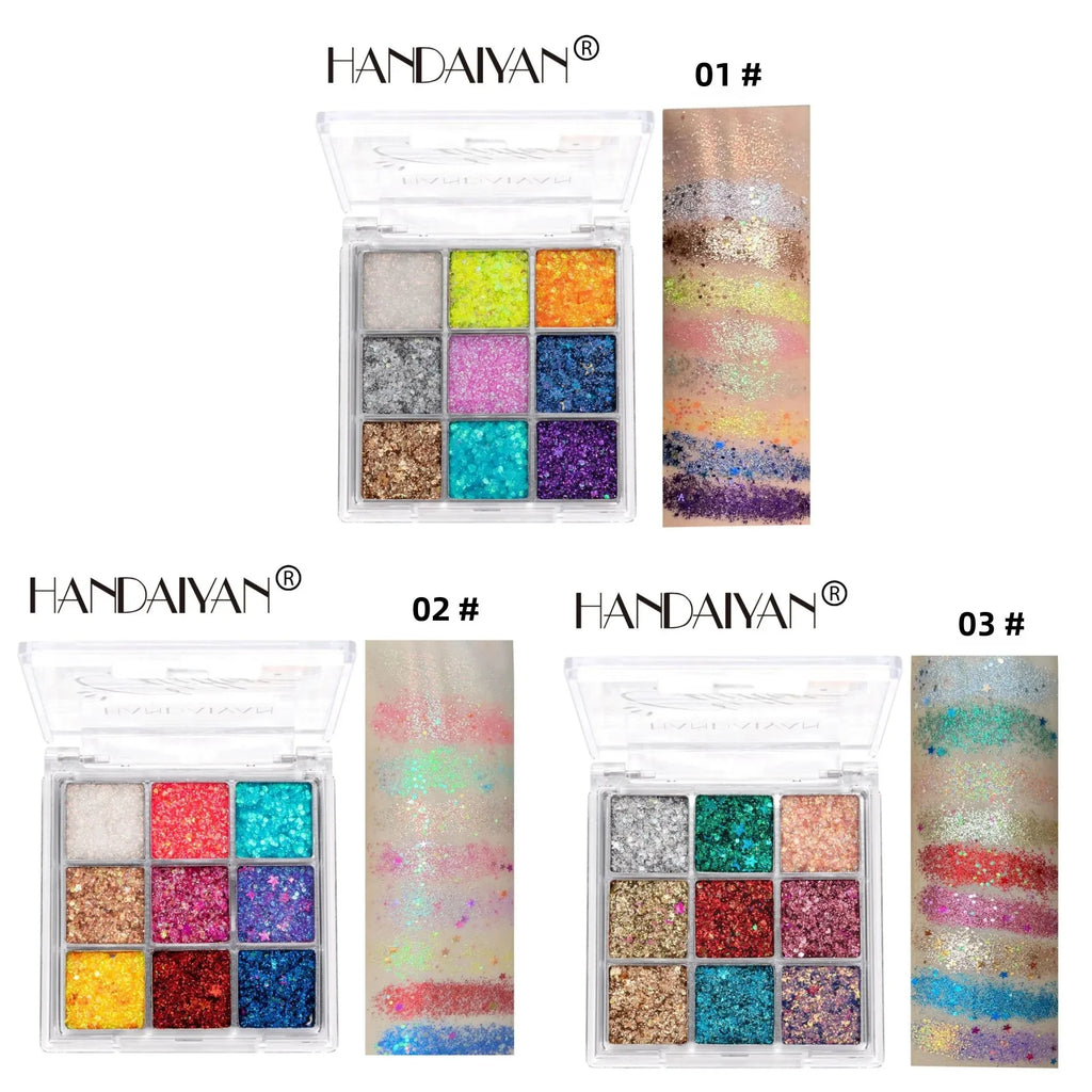 Handaiyan 9-Color Glitter Eyeshadow Palette – Shimmer Party Makeup Glitter Eyeshadow Palette Oasis Select