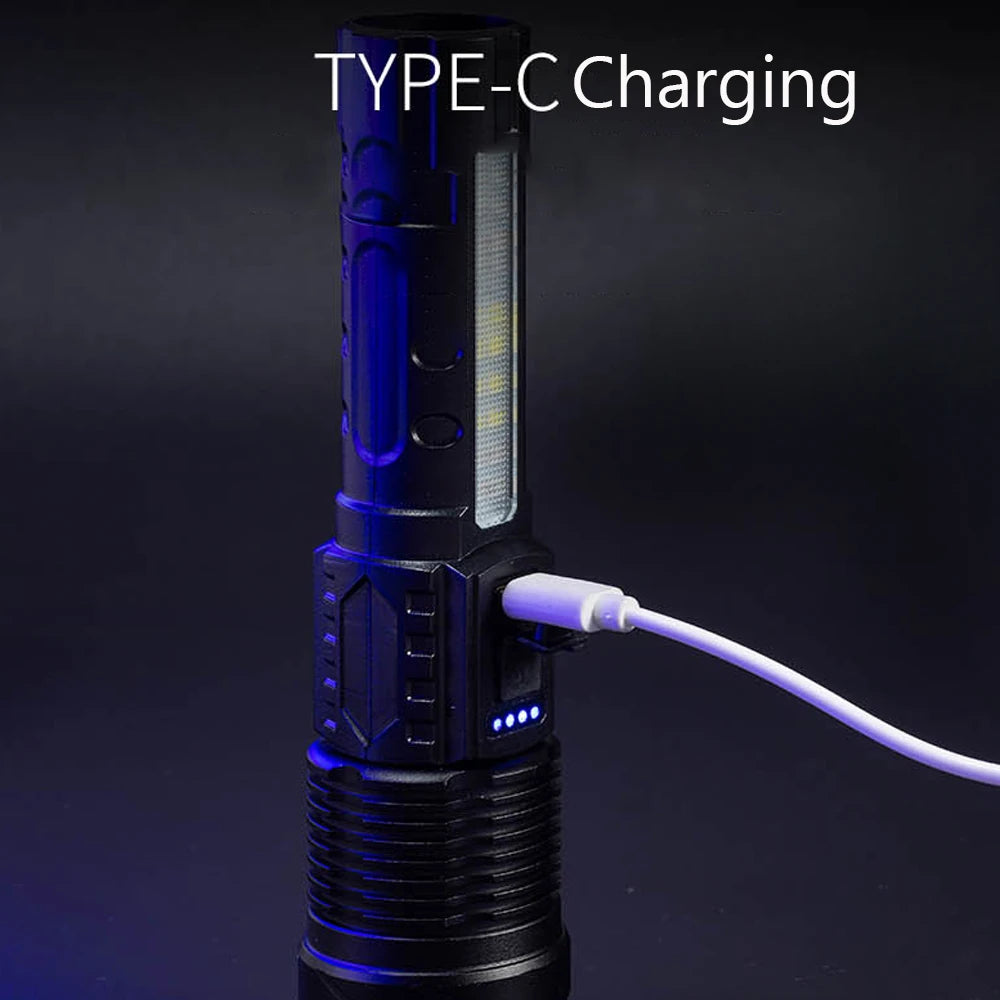 High Power Led Flashlight Portable USB Rechargeable Led Lamp with COB Side Light Pen Clip Zoom Torch Camping Emergency Lantern Oasis Select
