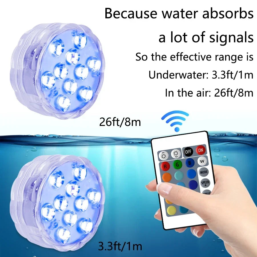 RGB Submersible LED Lights – 10 LED, IP68, Remote Control Underwater LED Light Oasis Select