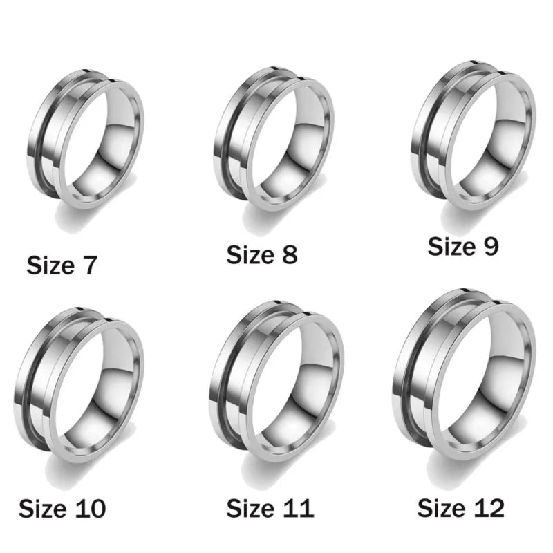 5pcs Stainless Steel Ring Blanks Settings US Size 7/8/9/10/11/12 Round Empty Inlay Grooved Finger Base Blanks for Jewelry Making Oasis Select