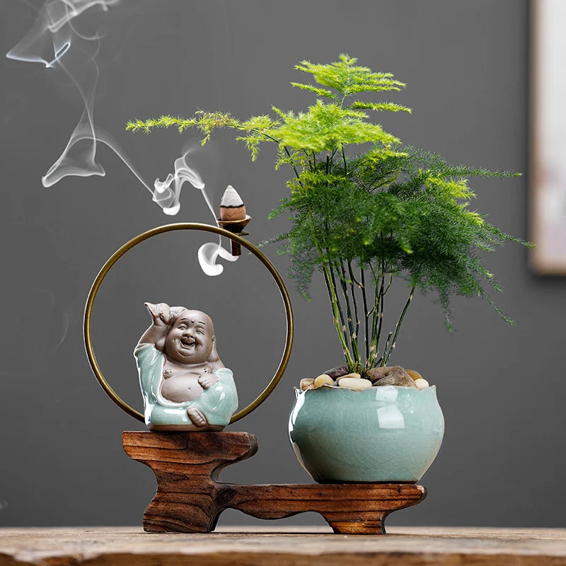 Backflow fragrant new Chinese creative little monk tea table tea table decoration boutique tea ceremony home decoration Oasis Select D 18cm X 17.5cm