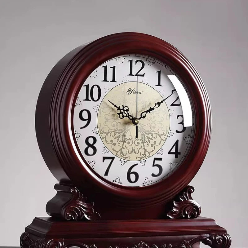 Solid Wood Retro Light Luxury Home Clock Living Room Chinese High-end Atmospheric High-end Desktop Clock Oasis Select