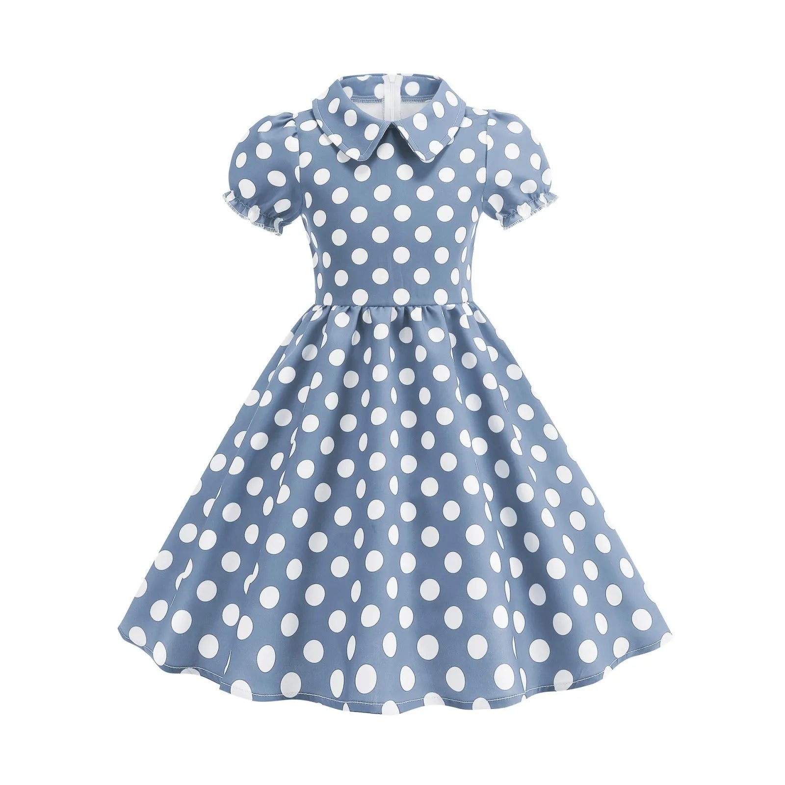 2025 Children Little Girl Vintage Summer Short Dress Turn Down Collar Polka Dot Print Cotton Princess Cocktail Dresses 1950s 60s Oasis Select Dark Blue 120