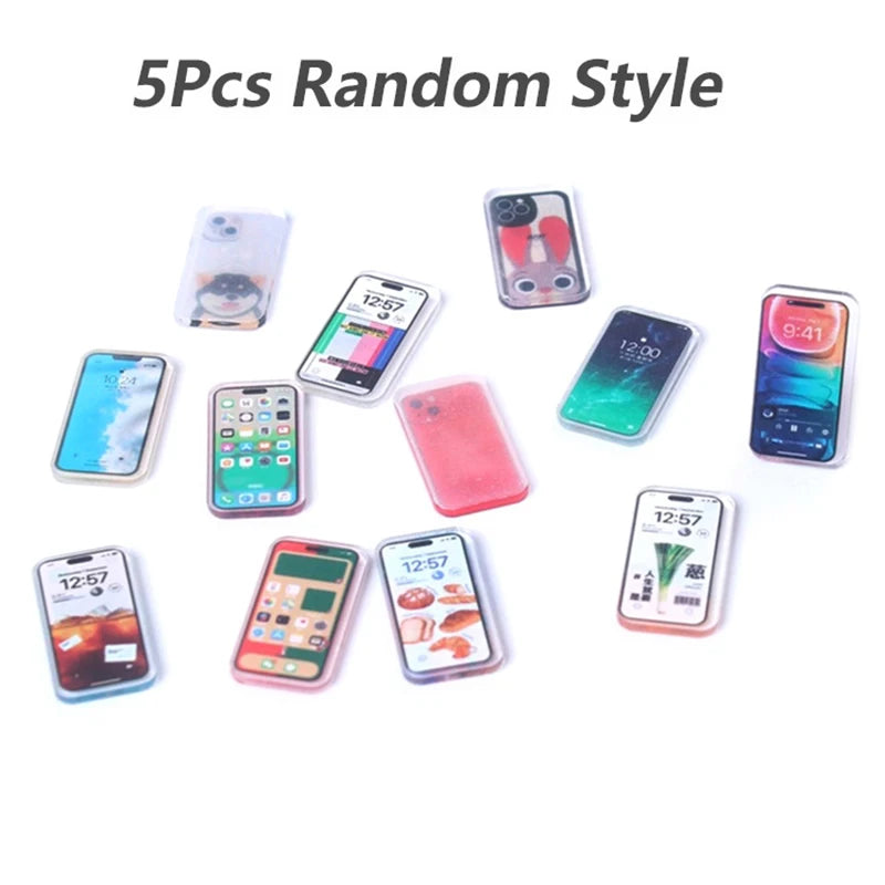 5Pcs 1:12 Dollhouse Miniature Mobile Phone Simulation Smartphone Model Kids Pretend Play Toys Oasis Select