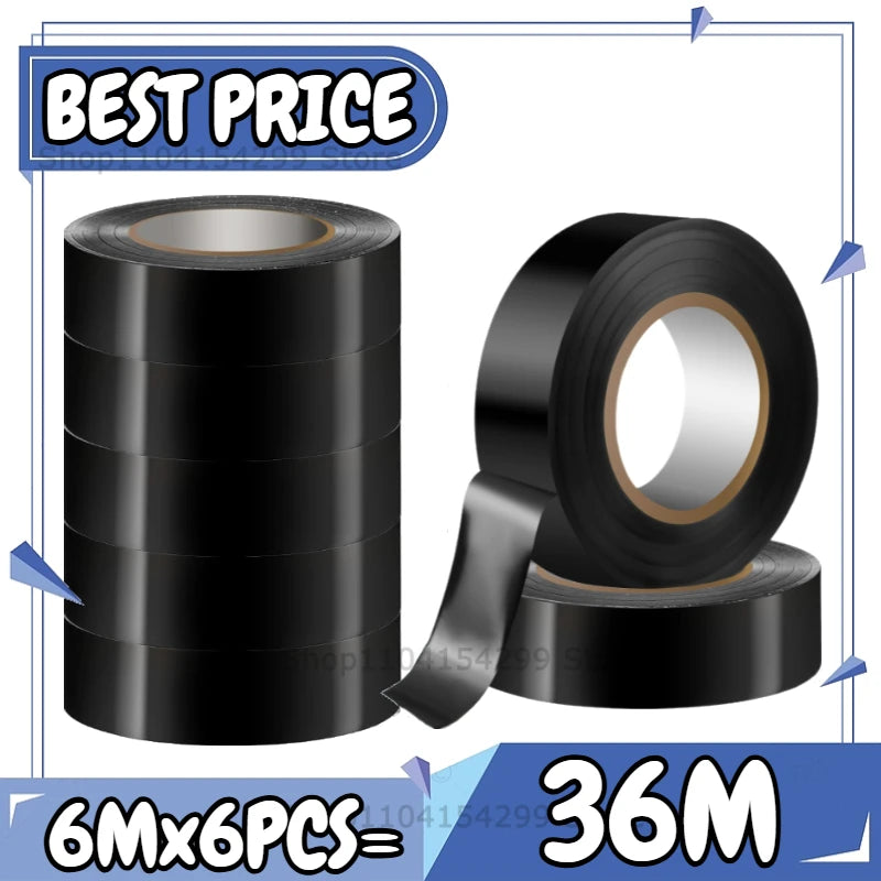 Electrical Insulating Tape Black Electrical Tapes Flame Retardant Strong Adhesive Wire Harness Tape for Electrical Wiring Tape Oasis Select 36M(6roll)