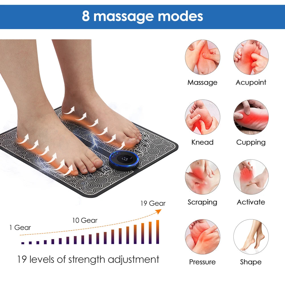 EMS Electric Foot Massager Mat – 8 Modes & Remote Control