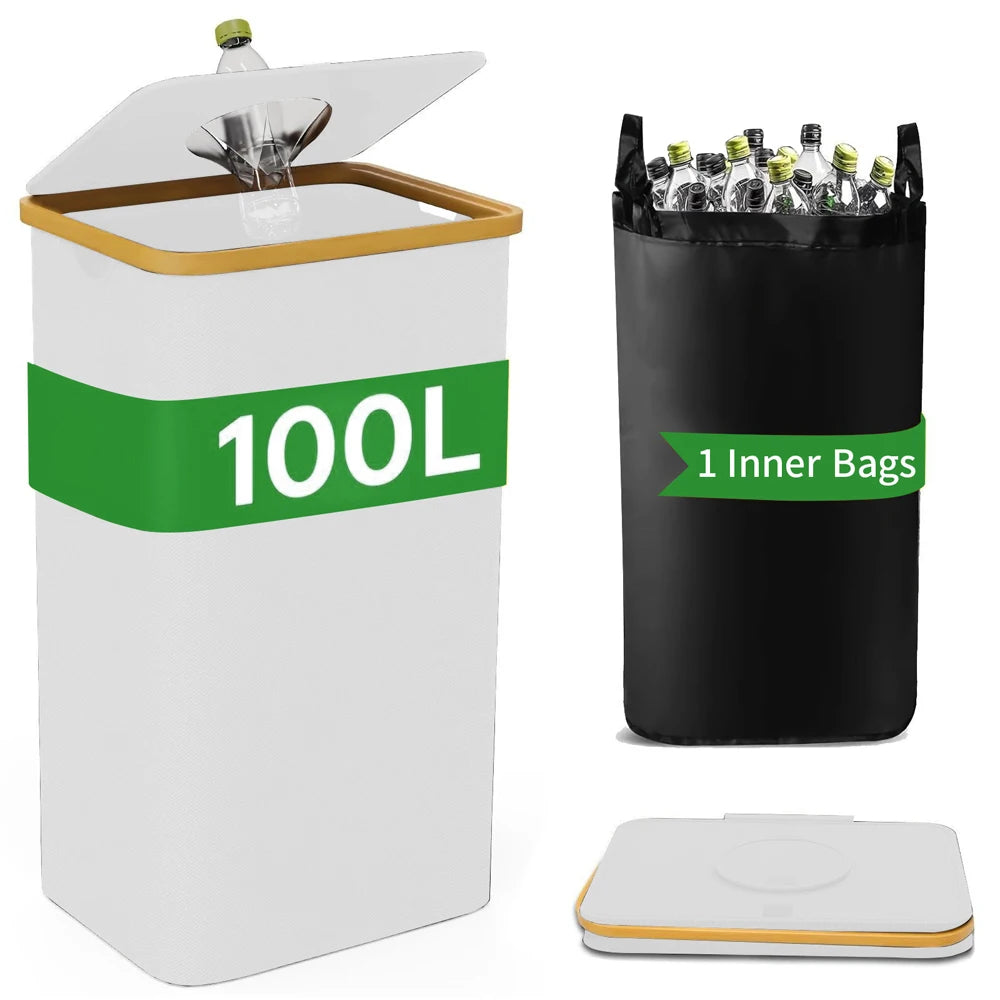 Large-capacity storage box with inner bag, foldable, for bottles, clothes, toys, recyclable waste, laundry basket, 24/100L Oasis Select Off-white-1inner bag