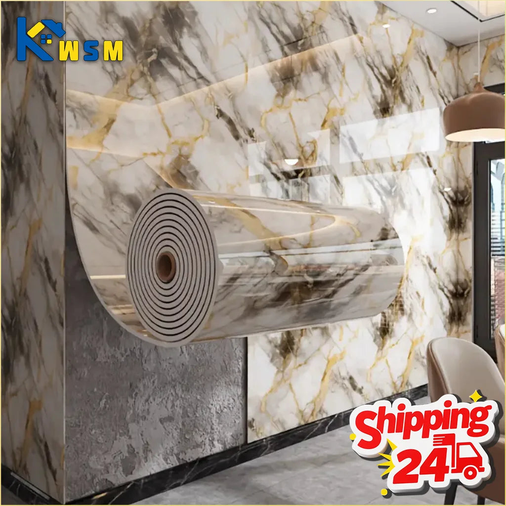 Self Adhesive Thick Wallpaper Marble Effect Wall Sticker Waterproof Wall Covering for Living Room Bedroom Home Decoration Oasis Select