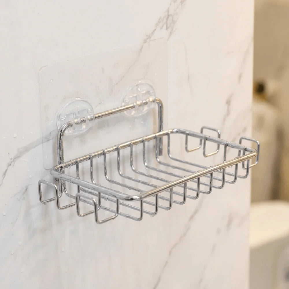 Stainless Steel Wall Mounted Soap Dish with Hooks & Basket