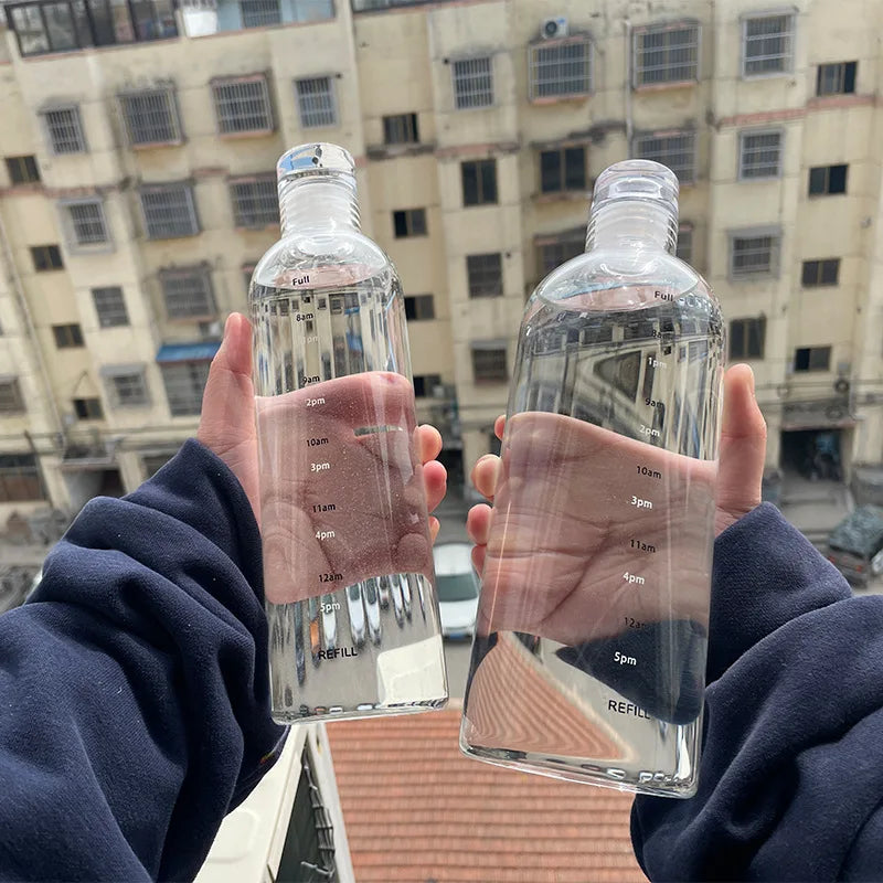 300-1000ml Glass Water Bottle Large Capacity with Time Marker Cover for Water Drink Outdoor PortableTransparent Milk Juice Cup Oasis Select