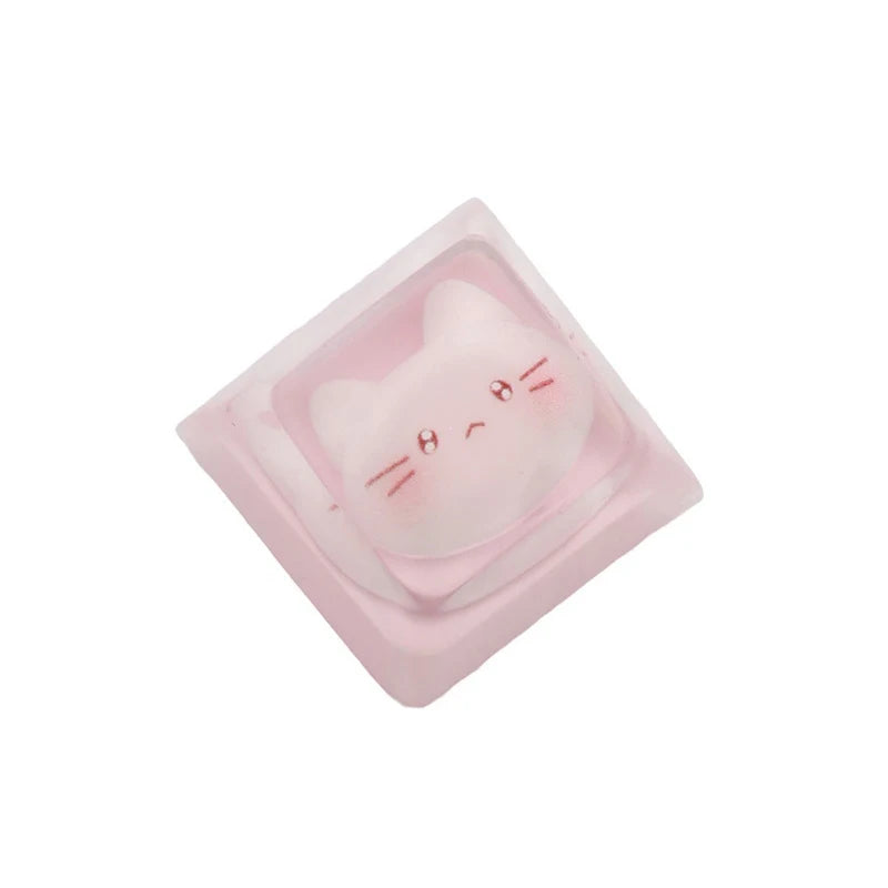 New Translucent Cute Cartoon Cat Keycap Cross Axis Mechanical Keyboard Keycap Keyboard Decoration Keycap Keyboard Accessories Oasis Select OneSize