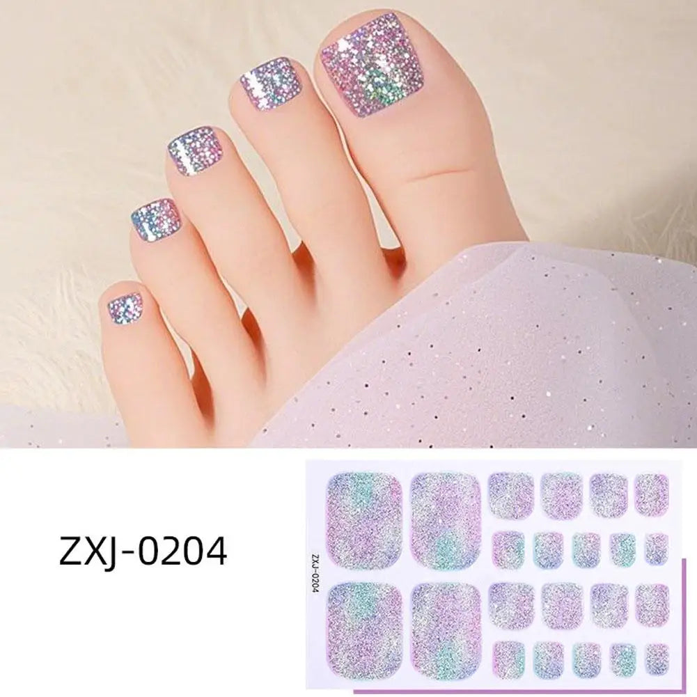 Gradient Glitter Toe Nail Polish Stickers Strips Full Nail Wraps Toenail Stickers Shiny Colorful Gel Toe Nail Decals for Women Oasis Select style 7
