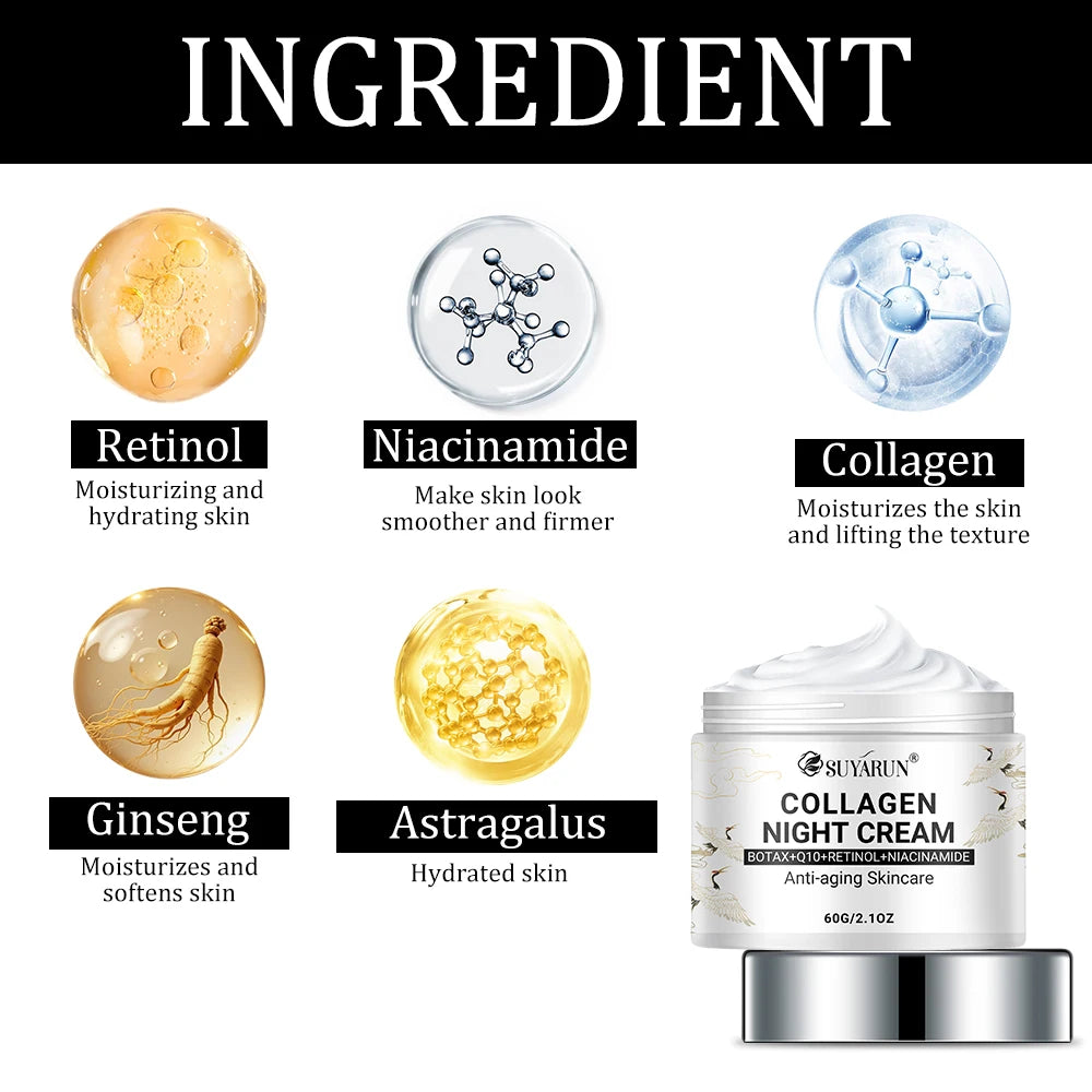 SUYARUN Night Repair Cream - Collagen Booster with Niacinamide & Ginger, Anti-Aging, Brightening & Moisturizing Face Cream. Oasis Select