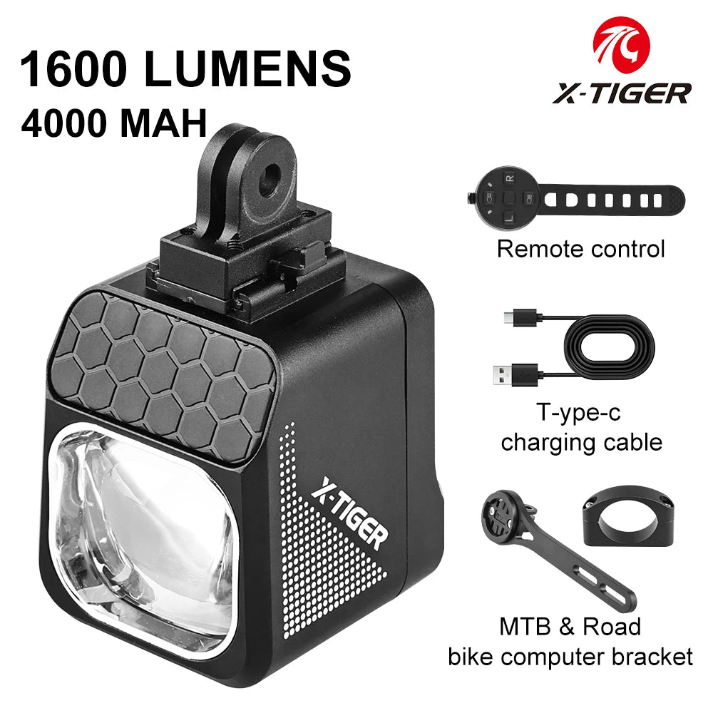 X-TIGER 1600 LM Bicycle Light High Low Beam Night Riding Headlight GoPro Hanging Wireless Remote Control MTB Road Bicycle Lights Oasis Select 1600 Lumen Headlight