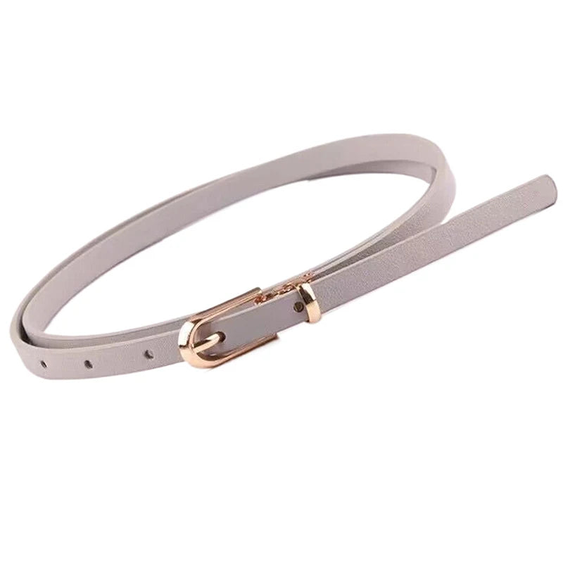 1PC Fashion Black White Gray Women Belts Thin Skinny Waistband Pin Buckle Adjustable Belt Summer Dress Jeans Strap Pu Belts Oasis Select Gray