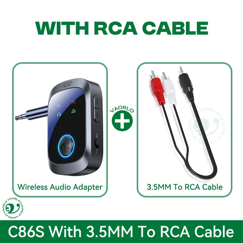 2 In 1 Multipoint Bluetooth 5.4 Audio Transmitter Receiver 3.5mm AUX HIFI HD Low Latency Airplane Wireless Adapter With Mic Oasis Select With RCA Cable