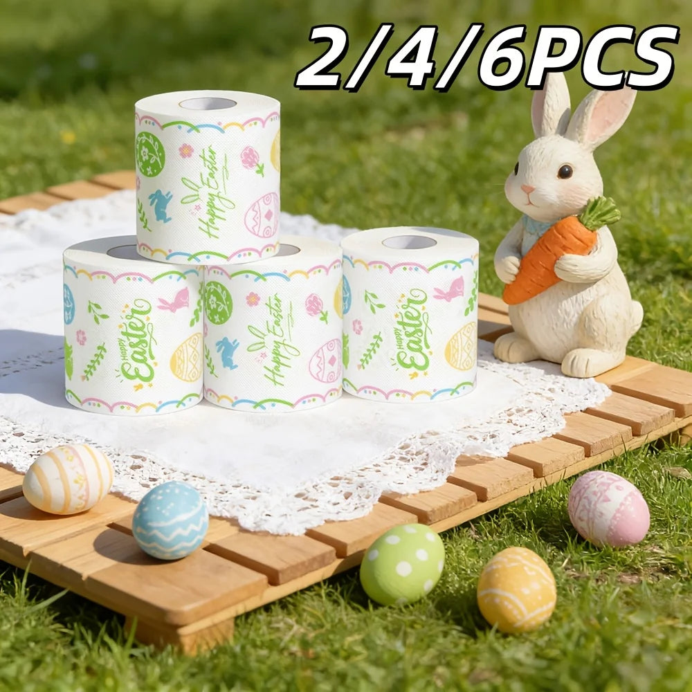2/4/6pcs Easter Printed Toilet Paper Rolls, Fun Holiday Design 2-Ply Bathroom Tissue-Party Gift,Home Kitchen Bathroom Essential Oasis Select