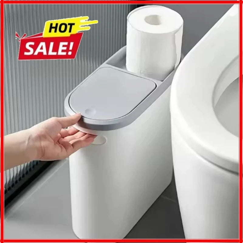 10L Large Capacity Silent Closed Plastic Bathroom Garbage Bin - Space saving Design, Creative Household Gap Garbage Bin Oasis Select