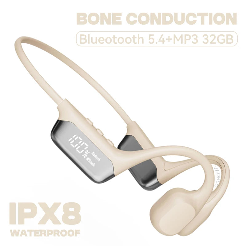 #IPX8 Waterproof Bone Conduction Wireless Headphone Bluetooth 5.4+32GB RAM MP3 Player HIFI Music Sport Swimming Headset With Mic Oasis Select WarmWhite 32GB