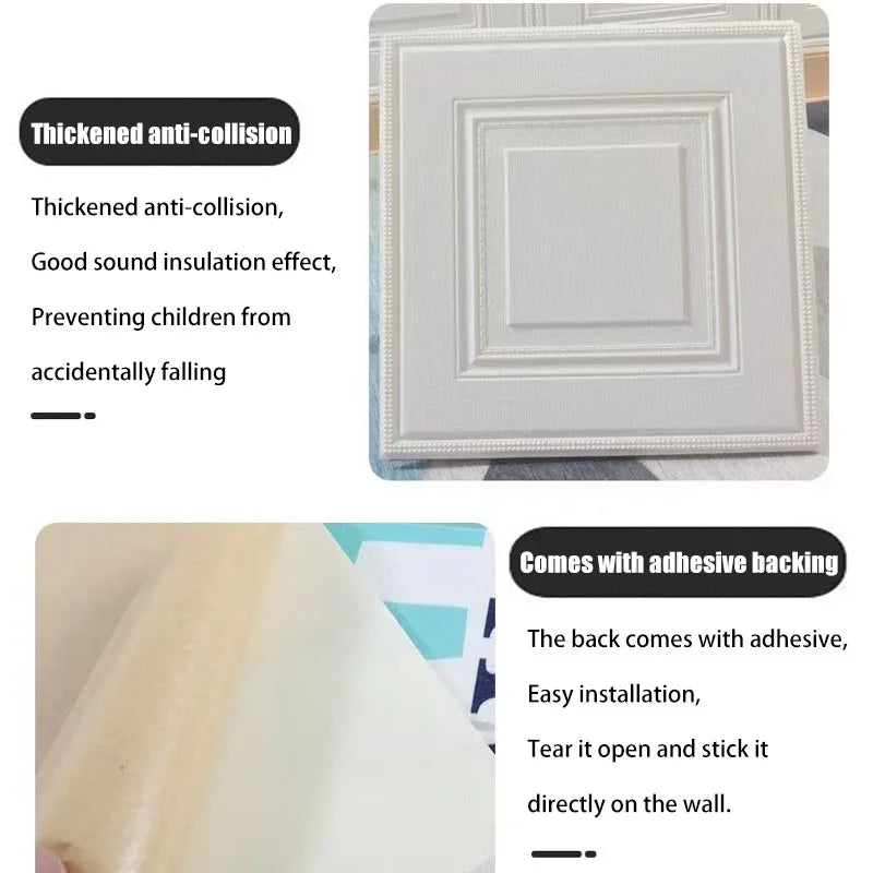 Adhesive Wall Wallpaper Waterproof and Moisture-proof Ceiling 3D Sheet Paper Safe Collision Prevention 35cm*35cm Sticker Home Oasis Select
