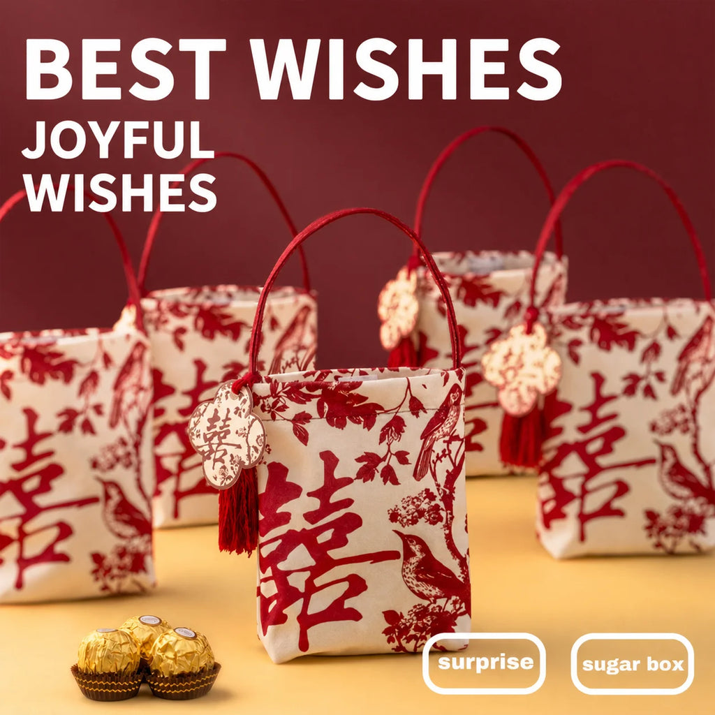 Chinese Velvet Wedding Candy Gift Bag | Elegant Favour Pouch